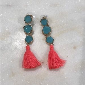 Turquoise druzy and coral earrings